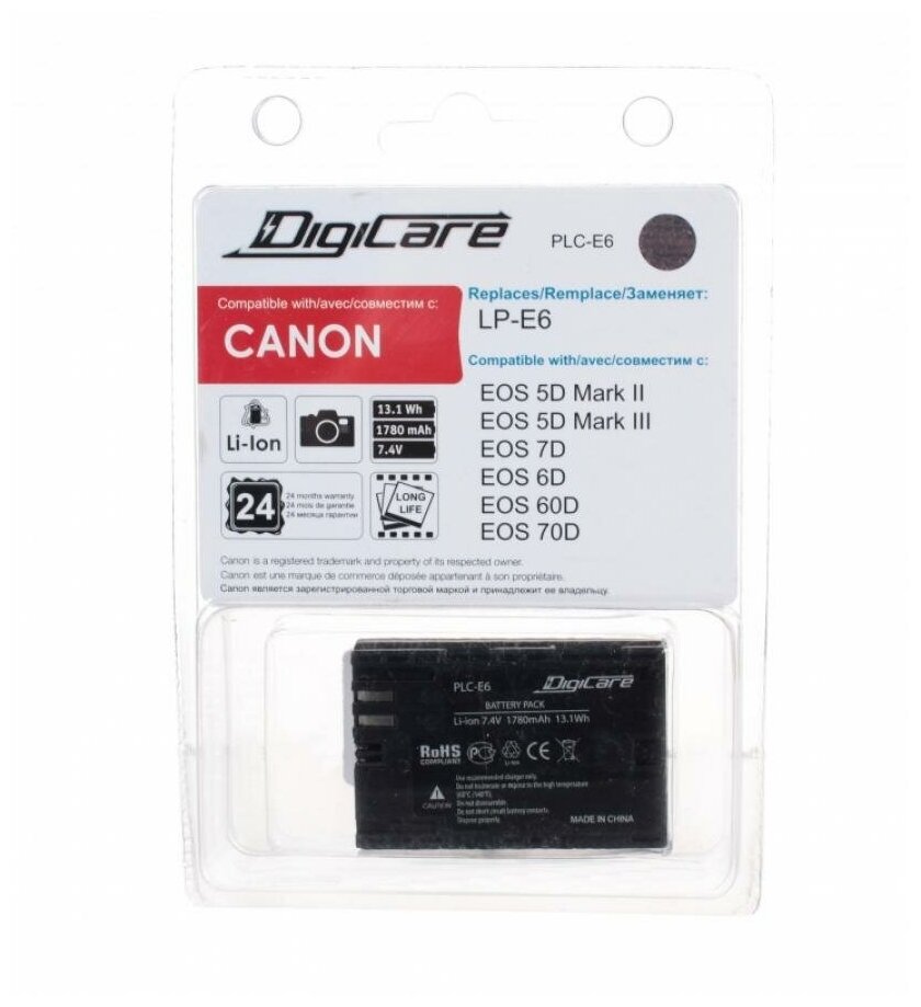 Аккумулятор DigiCare PLC-E6 / LP-E6 / EOS 6D 60D, 7D, 5D mark II, mark III