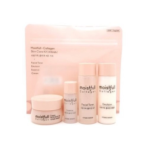 Etude House Moistfull Collagen Skin Care Kit Набор для увлажнения кожи лица с коллагеном и экстрактом баобаба, 15 мл + 20 мл + 20 мл + 10 мл