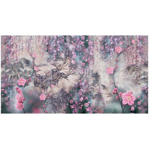 Фотообои Уютная стена Фотообои Японская живопись с цветущей сакурой 510х270 см Бесшовные Премиум (единым полотном)