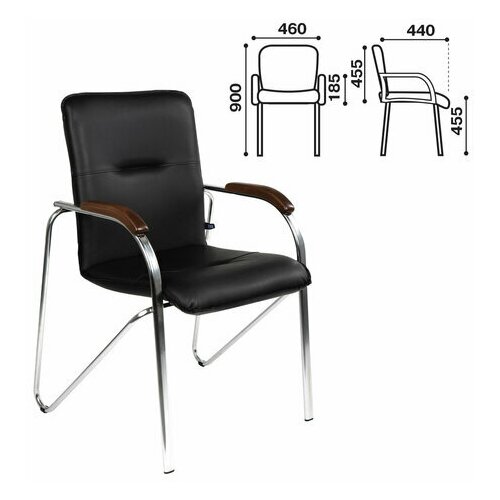 Кресло для приемных и переговорных Samba деревянные накладки хромированный каркас кожзам черный 15376₽