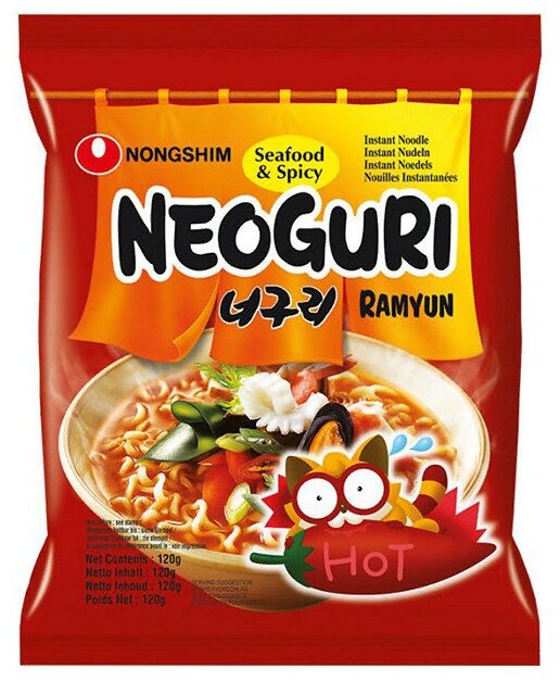 Лапша быстрого приготовления Nongshim Neoguri Ramyun острая со вкусом морепродуктов, 120 г