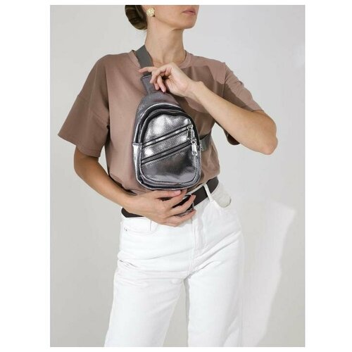 фото Сумка-слинг, отдел на молнии, 3 наружных кармана, цвет стальной нет бренда