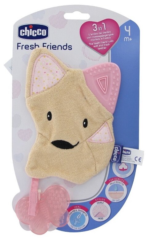 Игрушка-прорезыватель Chicco Fresh Friends 3-в-1, 4 мес+, розовый - фото №2