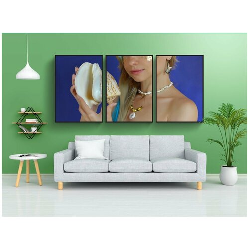 фото Набор модулных постеров для интерьера "русалочка, оболочка, море" 60x90 см. в тубусе, без рамки lotsprints