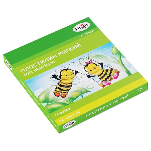 фото Пластилин восковой мягкий гамма "пчелка", 12 цветов, 180г, со стеком, картон. упаковка гамма_детство/школа