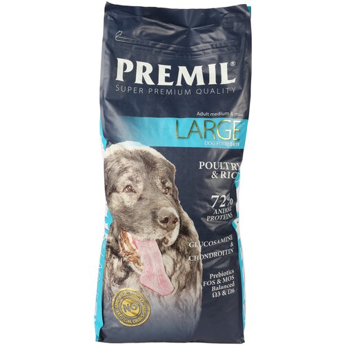 Полнорационный сухой корм PREMIL Large, предназначенный для взрослых собак средних и крупных пород 15 кг