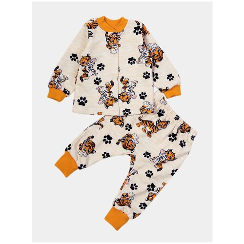 фото Комплект одежды совенок дона детский, кофта и брюки, манжеты, размер 56-86, оранжевый