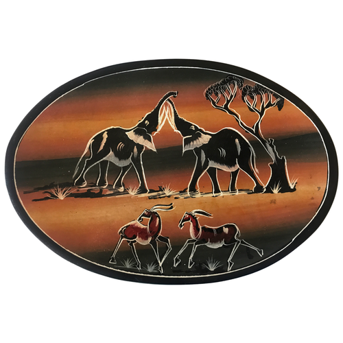 фото Африканская овальная каменная тарелка ручной работы "дикая фауна африканского континента №3" rafco fulfillment solutions