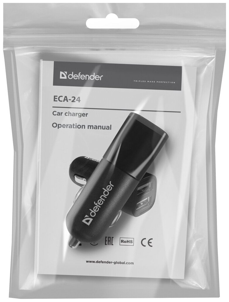 Автомобильное зарядное устройство DEFENDER ECA-24 2xUSB, 2xUSB, 1.2A, черный - фото №5