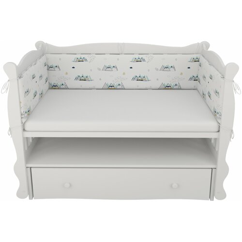 фото Бортик в кроватку на молнии (4 подушки-бортика) amarobaby горы, белый/мята (перкаль)
