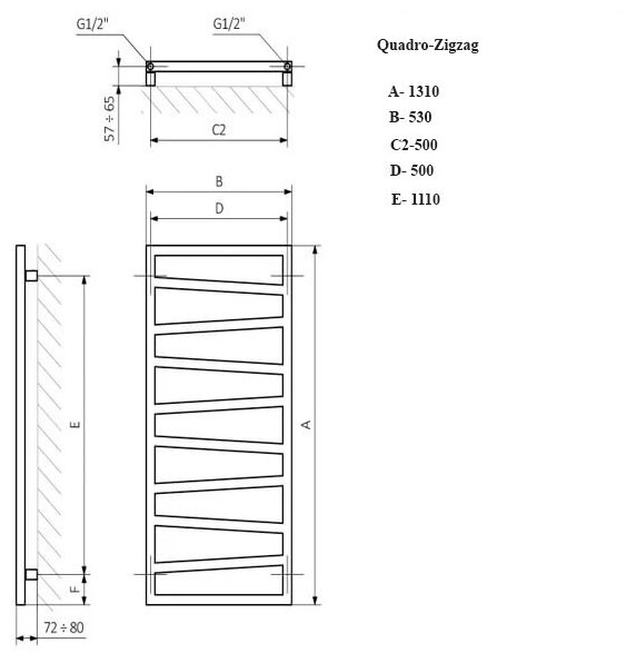 Quadro Zigzag VIP 60x40 (см) полотенцесушитель водяной QZ3-64 Черный - фотография № 7