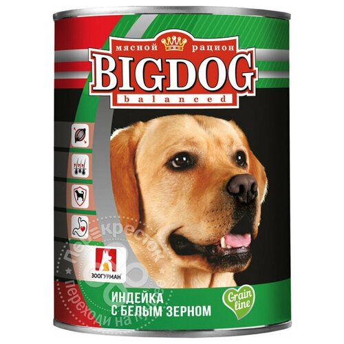 Зоогурман Консервы для собак «БигДог», индейка с белым зерном 0,85 кг 56474 (11 шт) корм для собак зоогурман big dog телятина с сердцем банка 850г