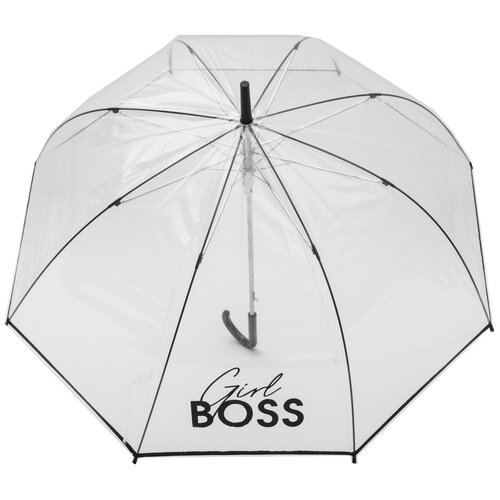 Зонт-трость Сима-ленд, полуавтомат, купол 88 см., 8 спиц, прозрачный, бесцветный, белый