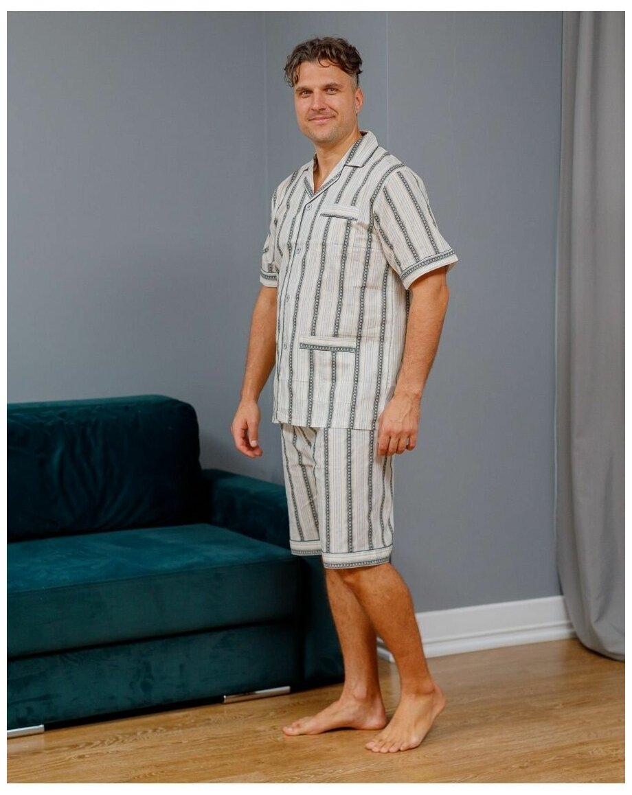Пижама мужская с шортами и рубашкой на пуговицах хлопок_размер50 - фотография № 9