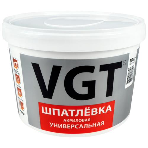 Шпатлевка VGT акриловая универсальная выравнивающая, белый/серый, 18 кг шпатлевка универсальная vgt retail полимерная 18 кг