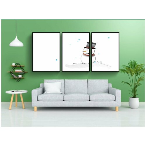 фото Набор модулных постеров для интерьера "снеговик, снег, зима" 60x90 см. в тубусе, без рамки lotsprints