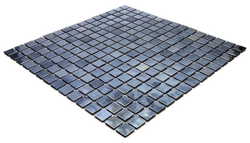 стеклянная плитка для кухонного фартука одноцветная чип 20 Alma PE-BK902 серый черный квадрат глянцевый перламутр - фотография № 4