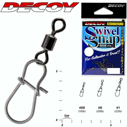 jespa вертлюжок с застёжкой snap ring 529 m 7lb Вертлюг с застежкой Decoy SN-9 Swivel Snap #0