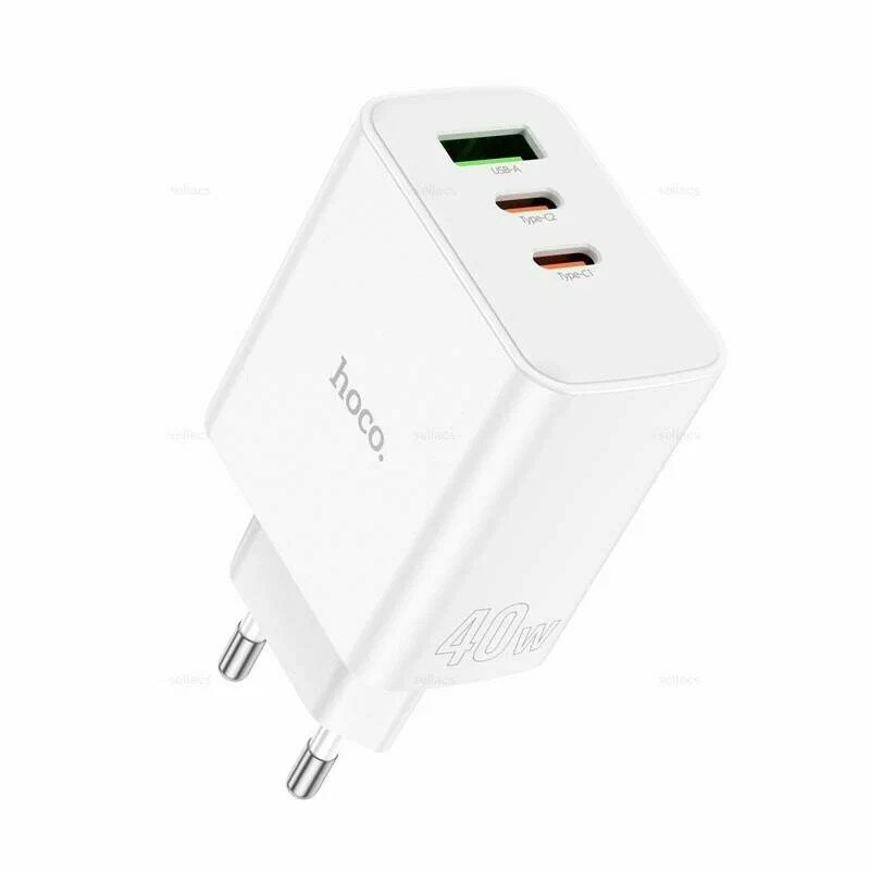 Сетевое зар. устр. Hoco C126A с кабелем Type-C на Lightning 1USB/2C 40W белое