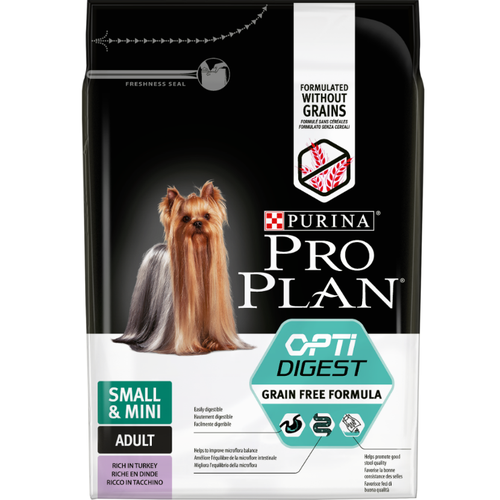 Корм для собак ProPlan Grain Free Adult Small Sensitive  сухой 2,5 кг для собак мелких пород 1-10 кг с чувствительной пищев. Индейка (1X4) 12384758 pro plan adult dog optidigest беззерновой для взрослых собак маленьких пород с чувствительным пищеварением с индейкой 0 7 0 7 кг