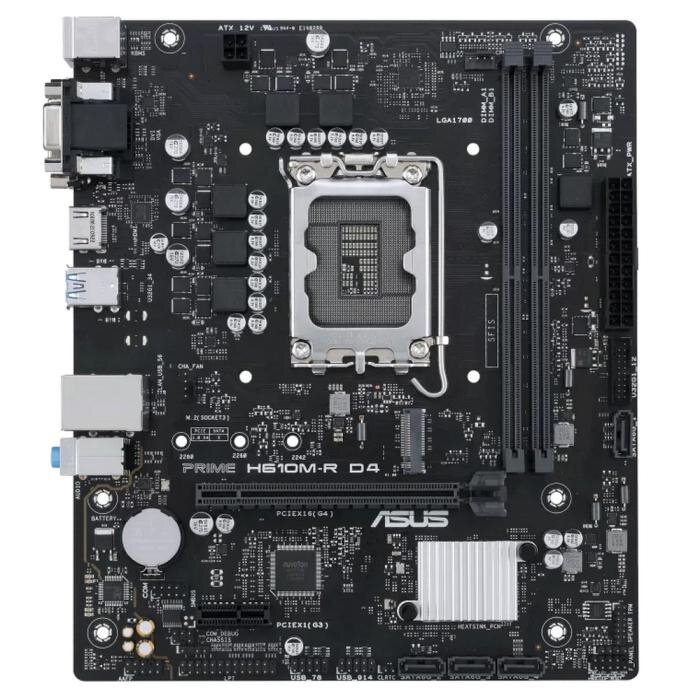 Материнская плата ASUS PRIME H610M-R-SI, microATX, 2 слота памяти, 1 разъем M.2