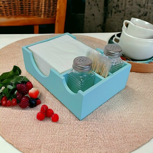 Салфетница с отделениями для солонок и зубочисток, цвет бирюзовый