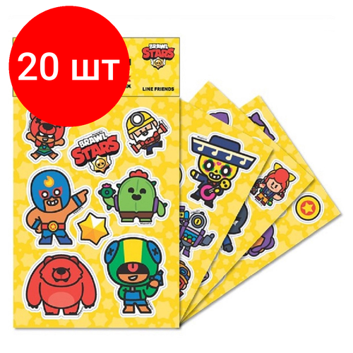 Комплект 20 шт, Наклейки Brawl Stars Желтые, 36 наклеек, пакет пенал brawl stars команда brawl stars