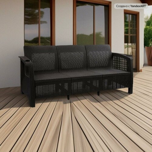 Изображение товара Диван 3-х местный Альтернатива Ротанг-Плюс М8836 (без подушки) 188*70*79см, мокко