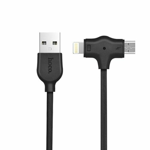 Универсальный кабель Lightning + Micro USB, Hoco X10 Starfish Dual Connector Charging Cable, черный кабель зарядки и синхронизации данных usb hoco x65 prime для micro usb 2 4а длина 1 0м синий 6931474753342