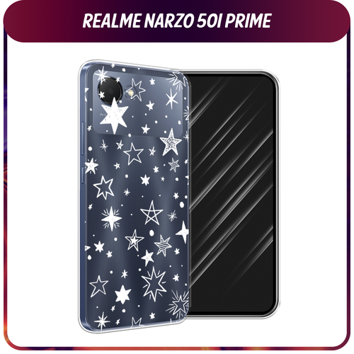 Силиконовый чехол на Realme Narzo 50i Prime / Реалми Нарзо 50i Прайм Звездочки графика белая, прозрачный силиконовый чехол на realme narzo 50i prime реалми нарзо 50i прайм китайский дракон прозрачный