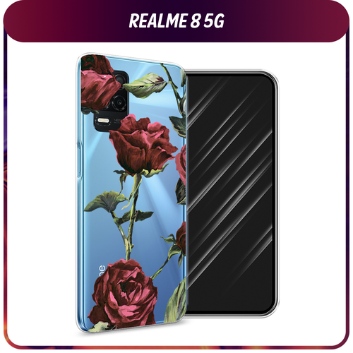 Силиконовый чехол на Realme 8 5G/Narzo 30 5G / Реалми 8 5G Бордовые розы фон, прозрачный силиконовый чехол бордовые розы фон на realme 8 реалми 8