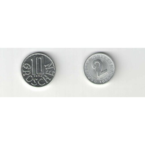 Монеты 2шт 2, 10 грошей Австрия 1966-1996