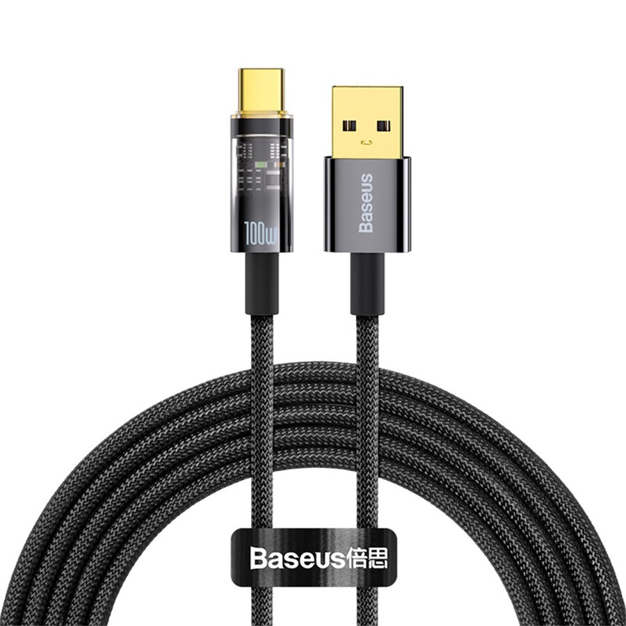 Кабель USB BASEUS Explorer Series с автоотключением зарядки USB - Type-C, 6A, 100W, 2 м, черный