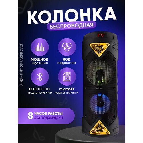 Большая портативная блютуз колонка беспроводная Радио Светомузыка Эквалайзер - Напольный музыкальный центр с караоке переносная большой мощности Sing-E BT Speaker ZQS Золотистая 799900₽