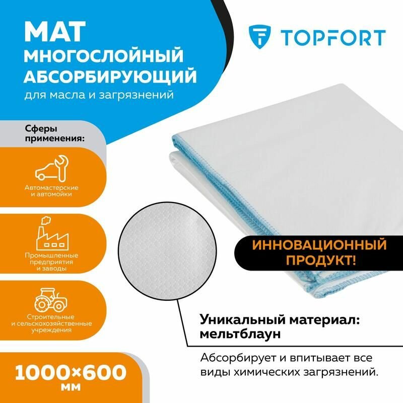 фото Мат абсорбирующий Topfort для сбора масла и загрязнений 1000x600 мм