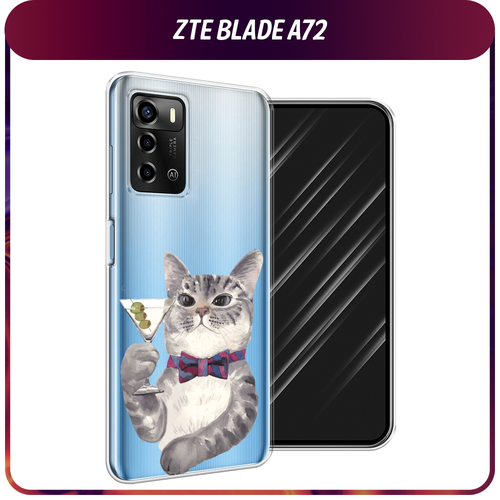 Силиконовый чехол на ZTE Blade A72/V40 Vita / ЗТЕ Блэйд А72/V40 Вита Кот джентльмен, прозрачный чехол книжка mypads для zte blade a72 v40 vita зте блэйд v40 vita черный