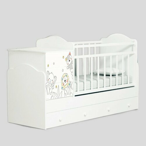 Кровать детская - трансформер 5 в 1 Baby time механизм опускания ушко Крошка Я белый 26733₽