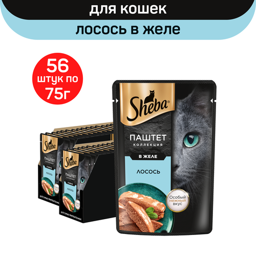 Влажный корм для кошек SHEBA Нежный паштет в желе, с лососем, 56 шт по 75 г