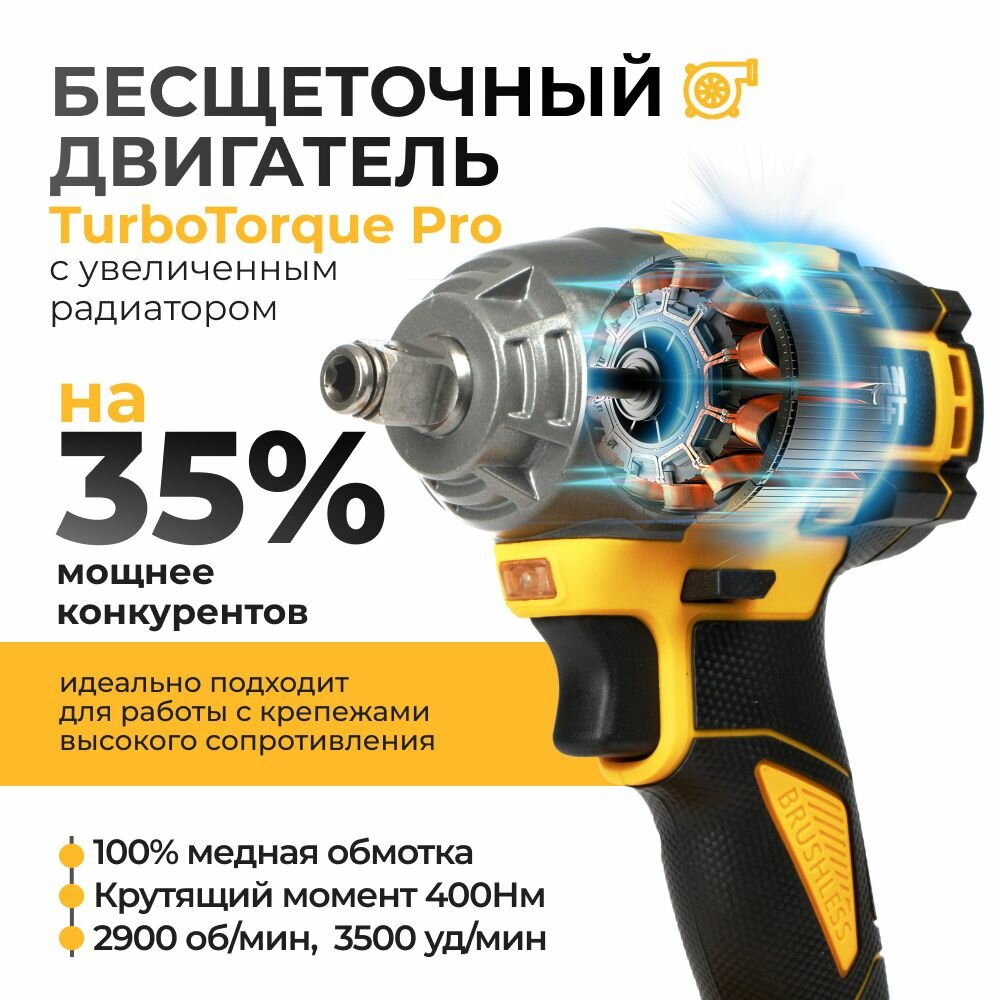 Гайковёрт аккумуляторный ударный MANCRAFT бесщёточный 24В, 2900 об/мин, 400 Hm — фото 1
