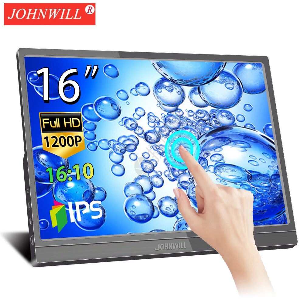 JOHNWILL Портативный сенсорный монитор 16 дюймов HD No Touch Monitor