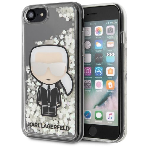 фото Чехол lagerfeld для iphone 7/8/se2 liquid glitter karl iconik hard transp (glow in the dark) karl lagerfeld