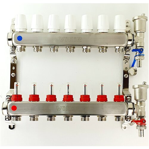 Коллектор для теплого пола 7 контуров в сборе распеределительный с расходометрами 1x3/4 VIEIR