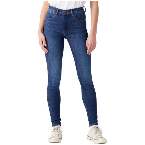 Джинсы зауженные Wrangler, размер 27/34, синий джинсы зауженные wrangler размер 27 32 синий