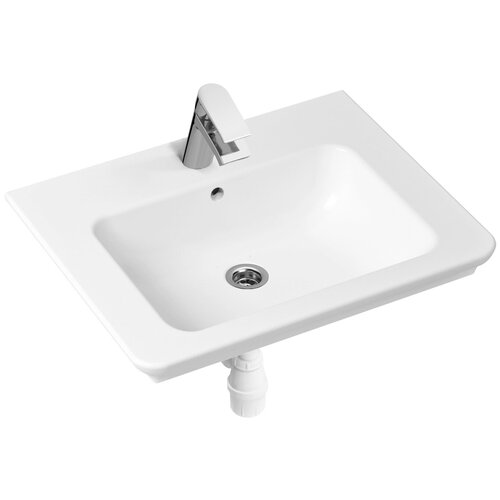 фото Комплект 3 в 1 lavinia boho bathroom sink 21510300, врезная фарфоровая раковина 60 см, смеситель, пластиковый сифон