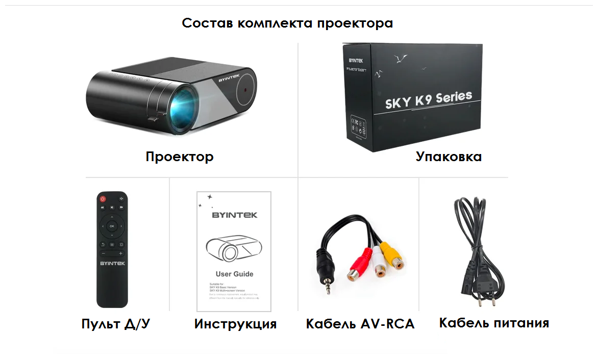 Проектор BYINTEK SKY K9 WiFi / версия с дублированием экрана со смартфона