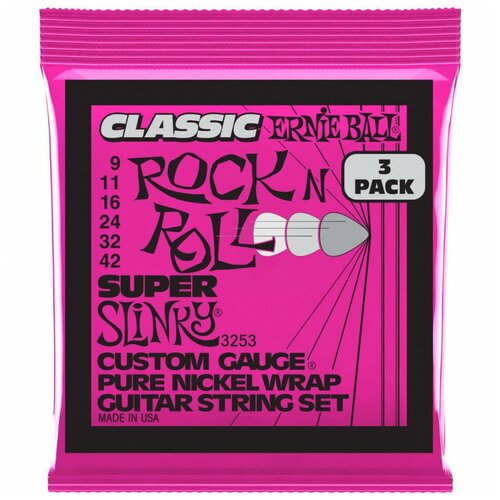 ERNIE BALL 3253 Pure Classic RnR Slinky Super 3 Pack 9-42 - Струны для электрогитары Эрни Болл