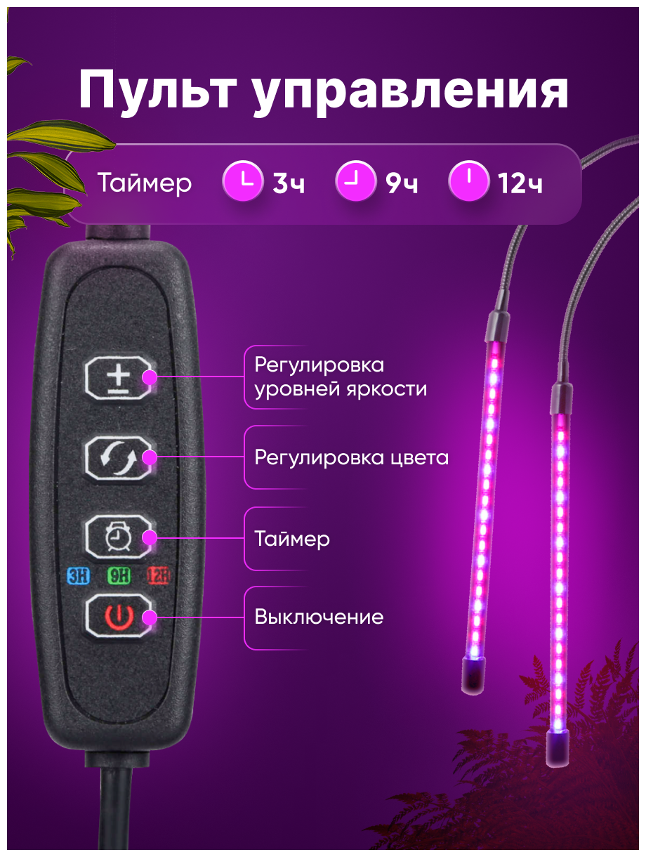 Фитолампа для растений светодиодная / Фитосветильник полного спектра для рассады и цветов