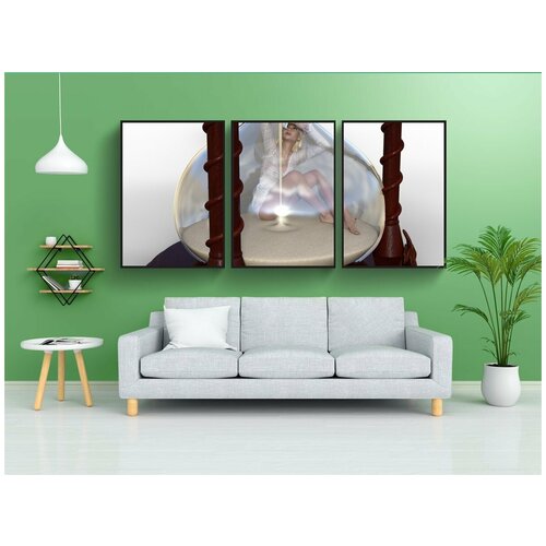 фото Набор модулных постеров для интерьера "девочка, песочные часы, часы" 60x90 см. в тубусе, без рамки lotsprints