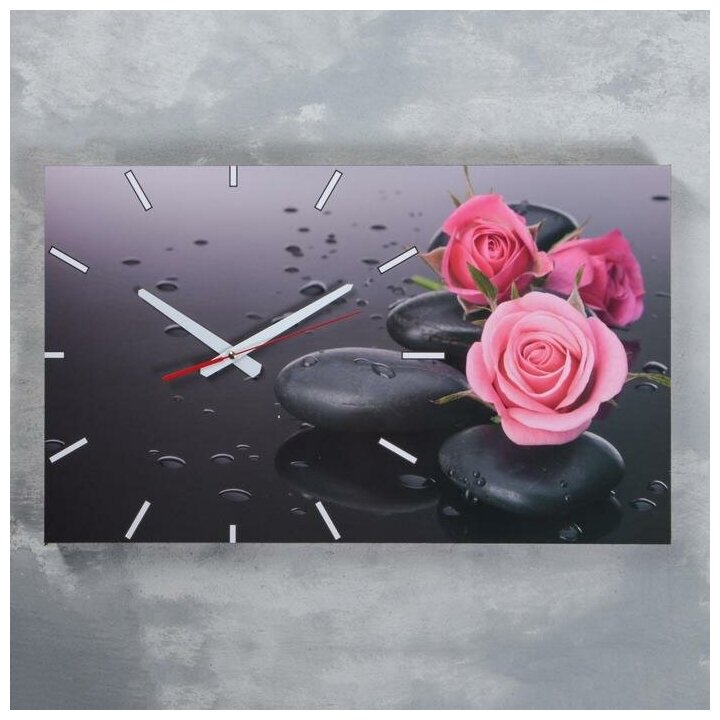 Рубин Часы-картина настенные, серия: Цветы, "Розы на серых камнях", 61х37 см, микс