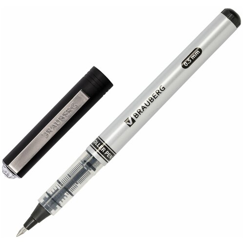 Ручка-роллер BRAUBERG «Flagman», черная, корпус серебристый, хромированные детали, узел 0,5 мм, линия письма 0,3 мм, 141555